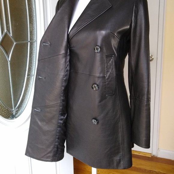 GENUINE Leather Double Breasted Jacket Blazer Coat - Picture 7 of 15
